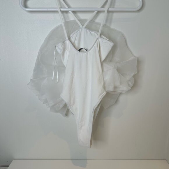 Zara Maxi Organza Fan Bodysuit Strappy Top White size S nwt - Picture 6 of 16